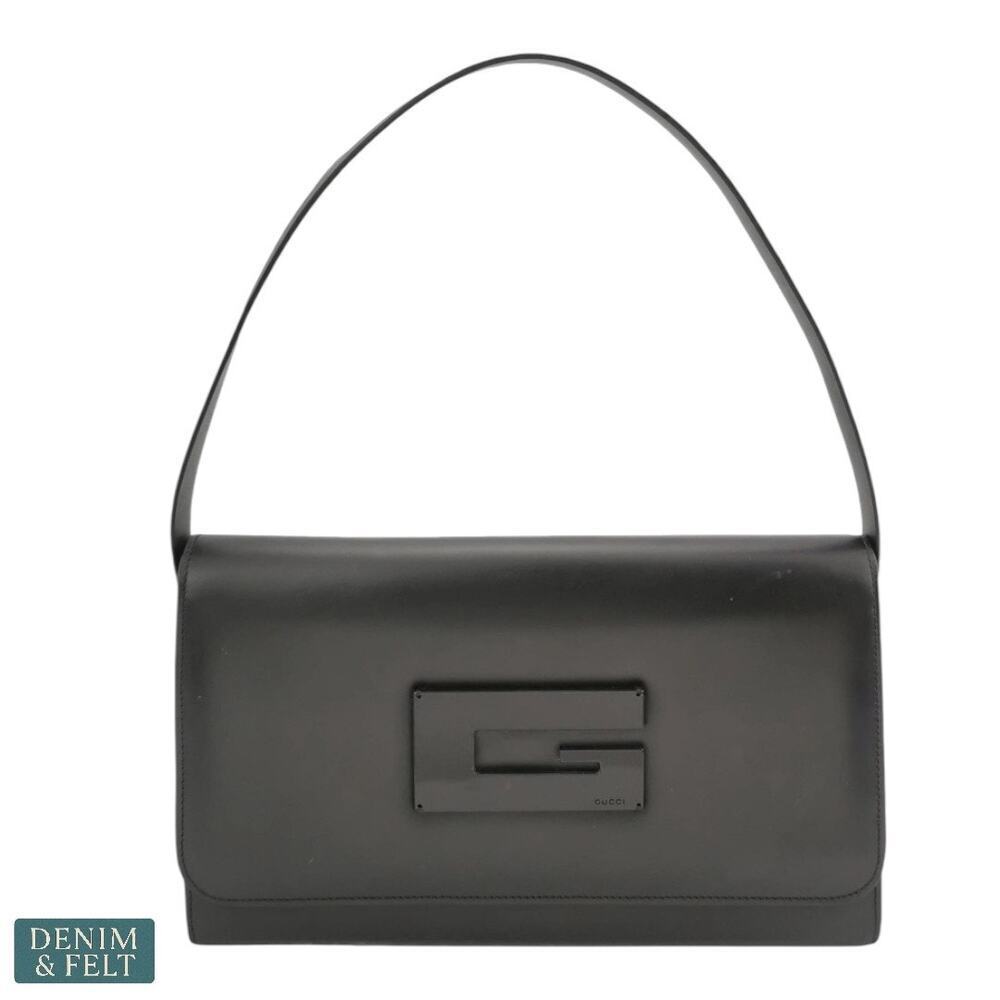 Gucci‎ Vintage Black Smooth Leather Shoulder Bag/Purse 001 3063 G Logo Flap